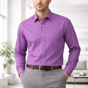 Roundtree & Yorke Gold Label Mens Purple Non-Iron Cotton Dress Shirt 16 33